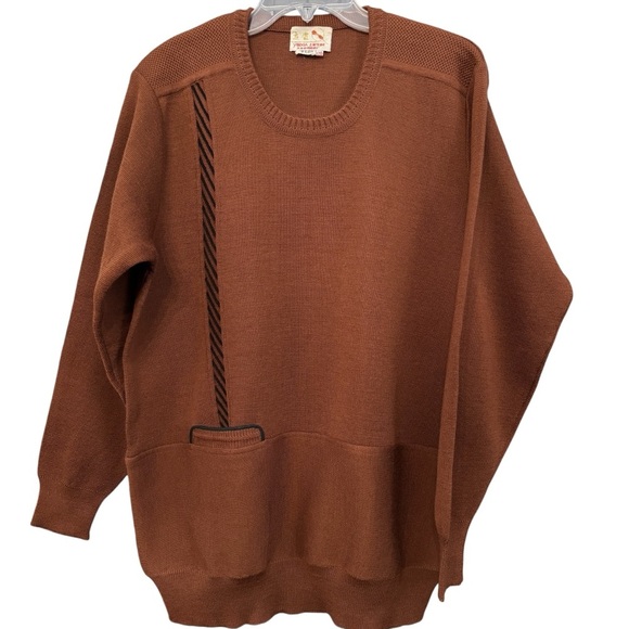Vintage YOUXIA 100% Wool Brown Crew Neck Sweater XL/XXL - Picture 1 of 6